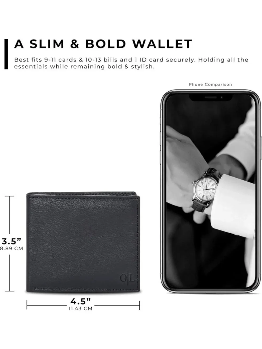 Slim RFID Bifold Leather Wallet for Men - Compact Genuine Cowhide Gift Idea